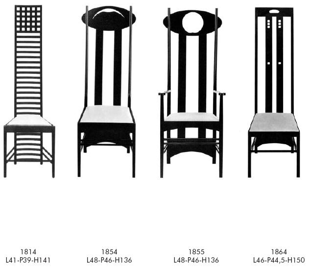 Charles Rennie Mackintosh Wood Dinning Chairs