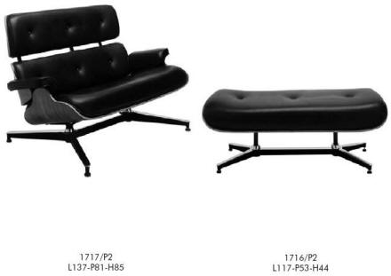 Charlies Eames Type Double Ottoman Easy Chair with Foot Rest