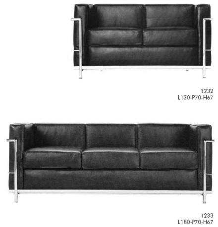 Le Corbusier 2 & 3 seat sofa in black leather