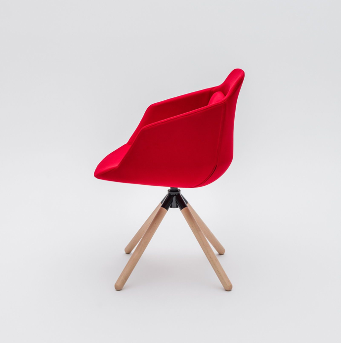 Ultra wood leg prong red chair