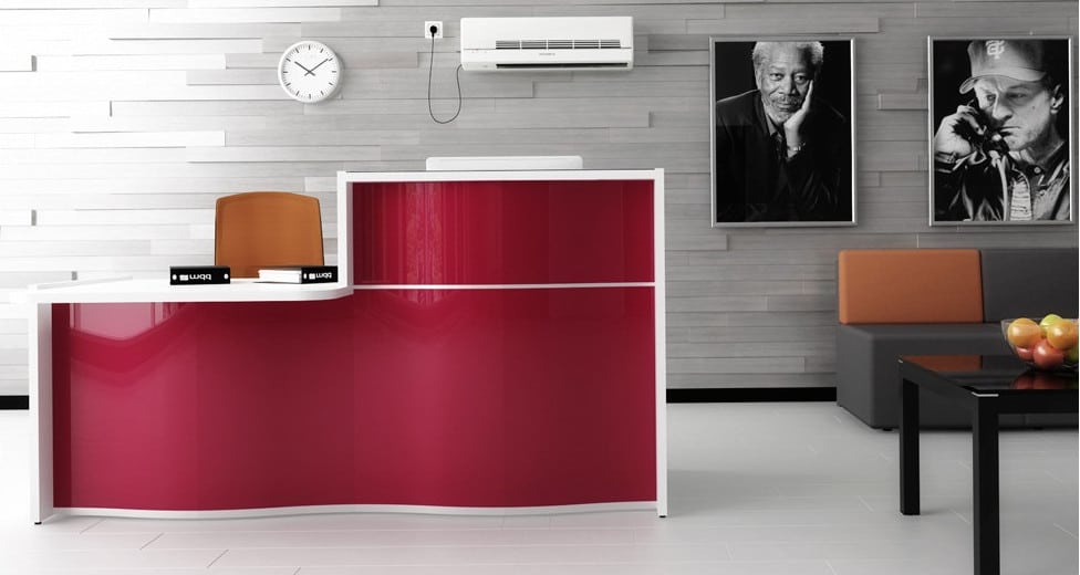 wave reception desk burgundy red